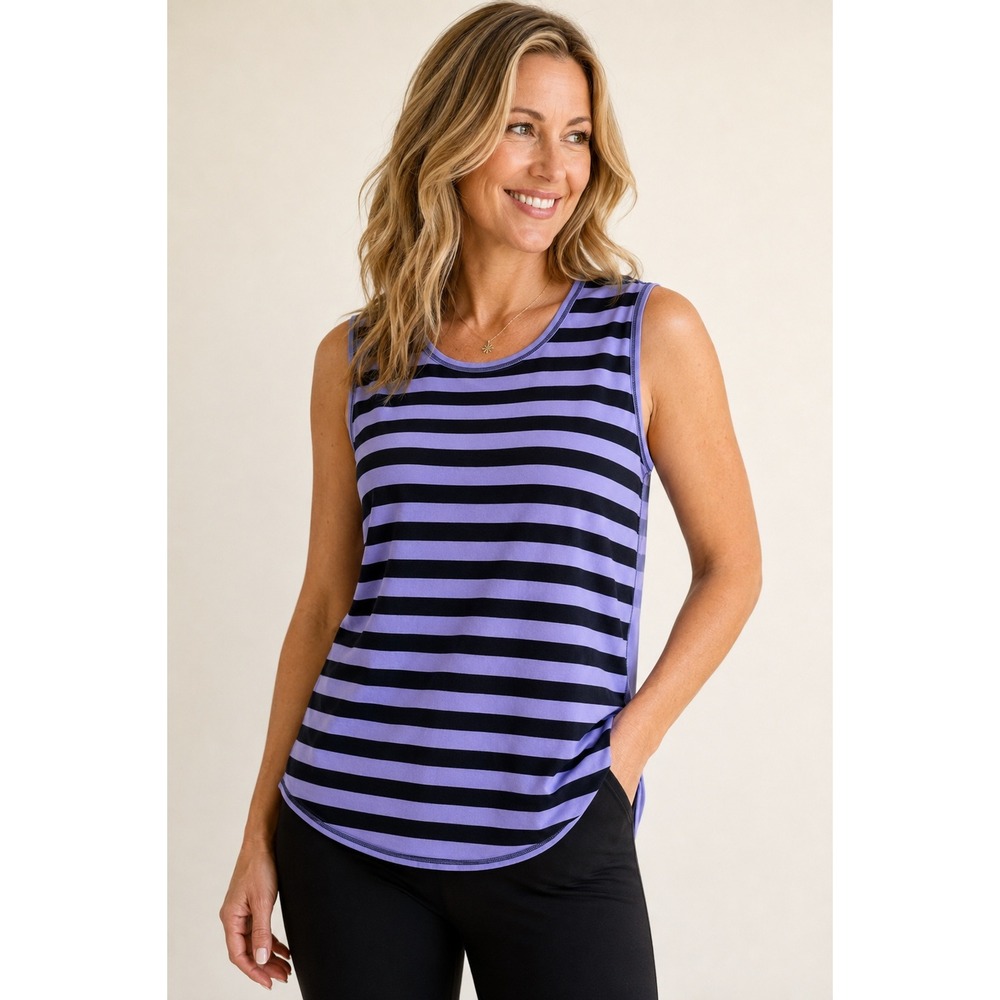 Athleta Purple Black Striped Sleeveless Performance Tank Top XL S/438591-00
